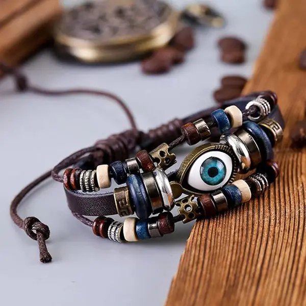 Evil Eye Leather Bracelet