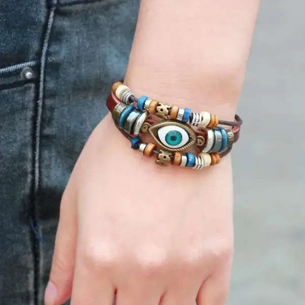 Evil Eye Leather Bracelet