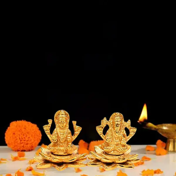 Brass Laxmi-Ganesh Flower Idol